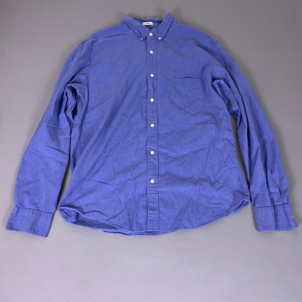 J.Crew Button Down Shirt Mens XL Slim Secret Wash Shirting Blue Stretch Long Slv